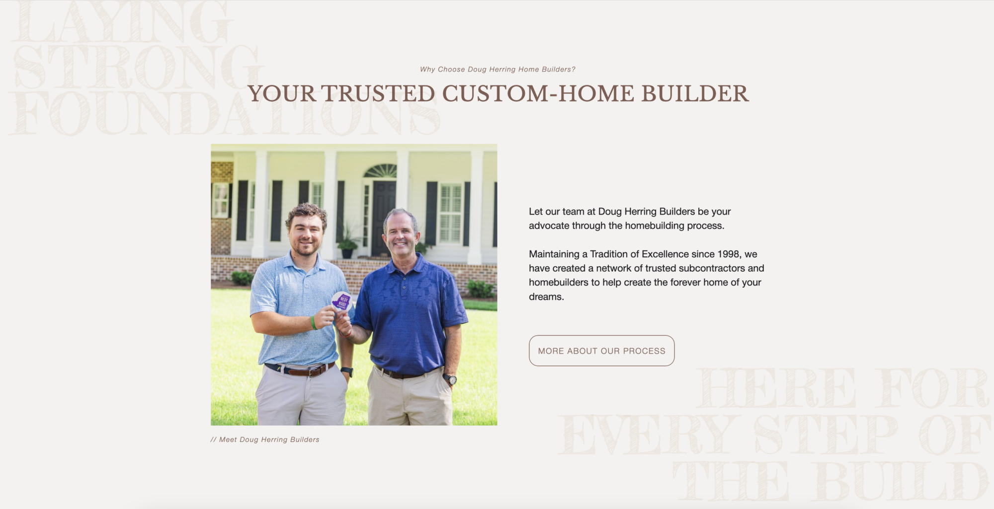 An About Section for an NC homebuilder in Wayne County. Website built and written by More Than Creative Co. 